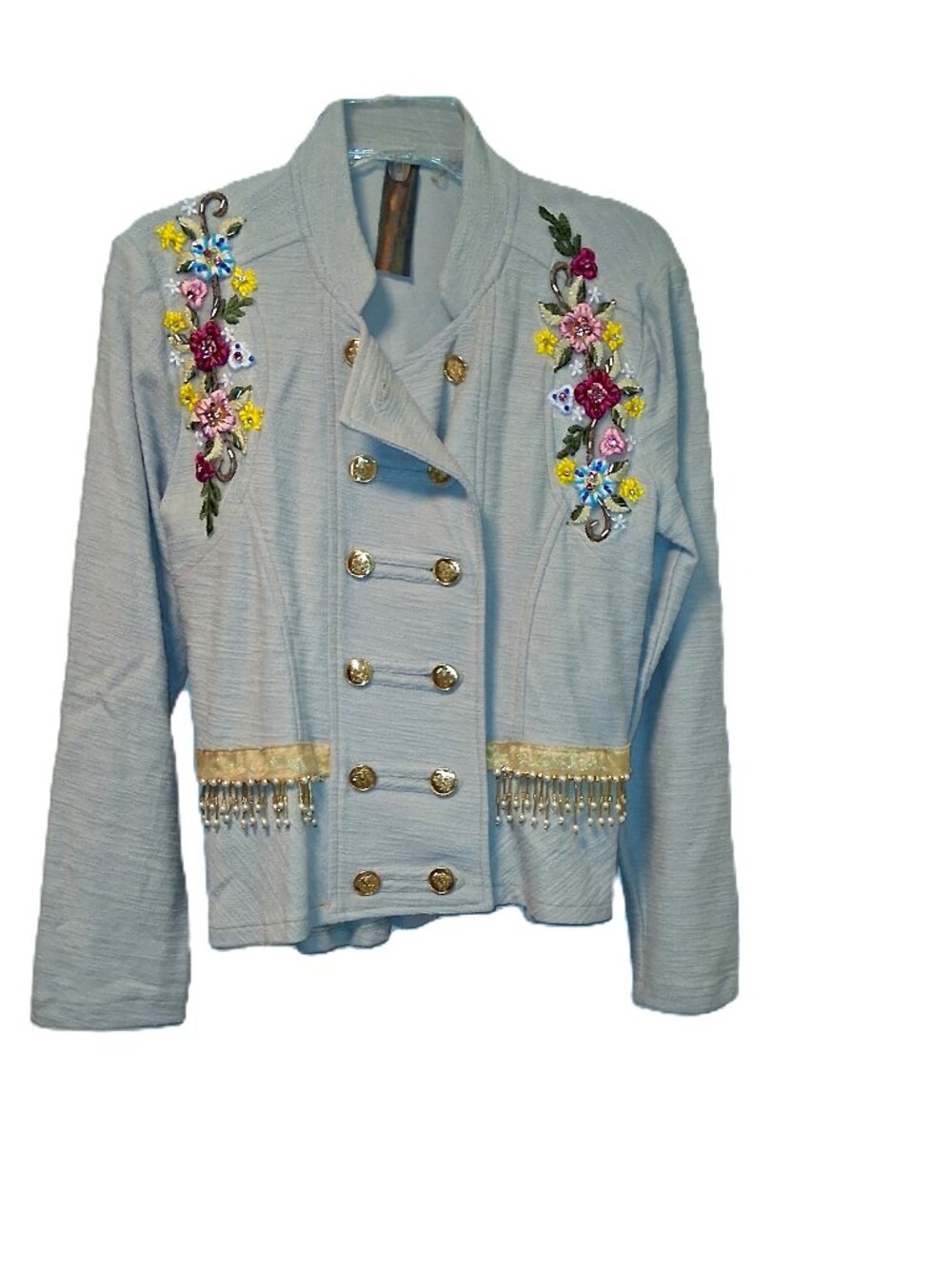 Aratta Military Blazer Oatmeal Embroidered Rhinestones Sample Sz Sm New